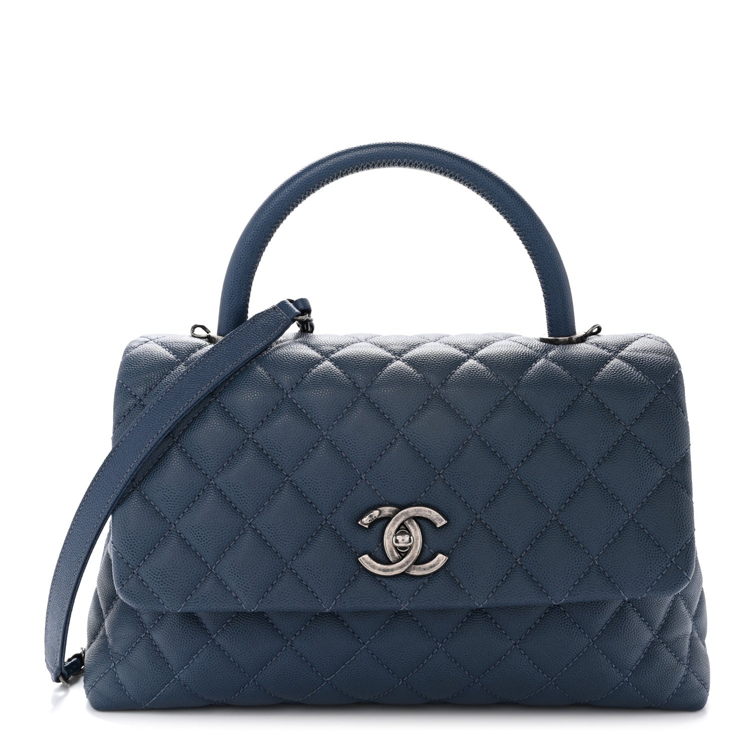 Chanel Caviar Quilted Small Coco Handle Flap Blue 1 of 10