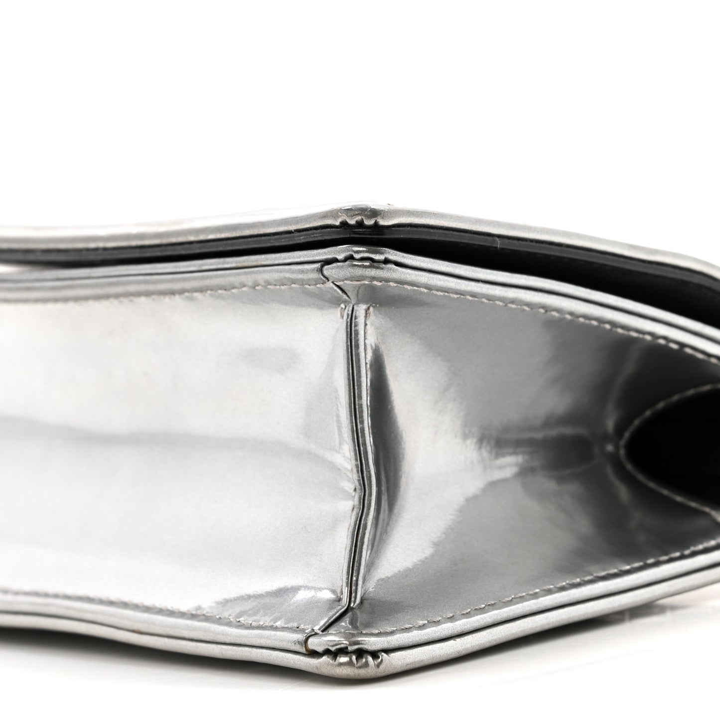 Metallic Patent Micro-Cannage Baby Diorama Flap Bag Silver