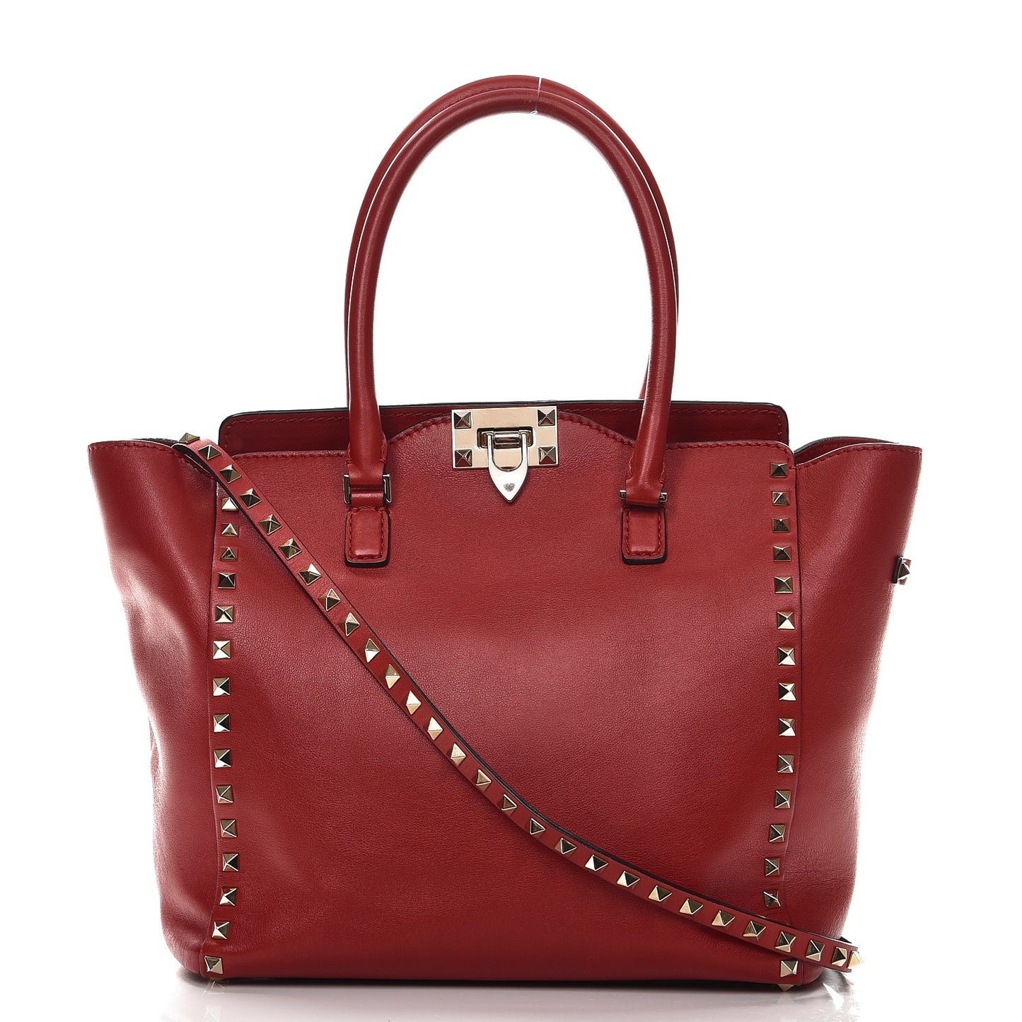 Vitello Rockstud Double Handle Tote Rosso Valentino