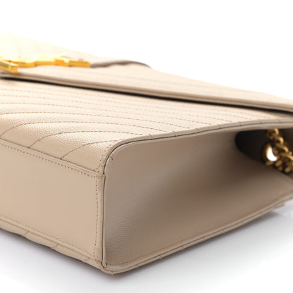 Saint Laurent Grain De Poudre Matelasse Chevron Large Monogram Satchel Dark Beige 8 of 9