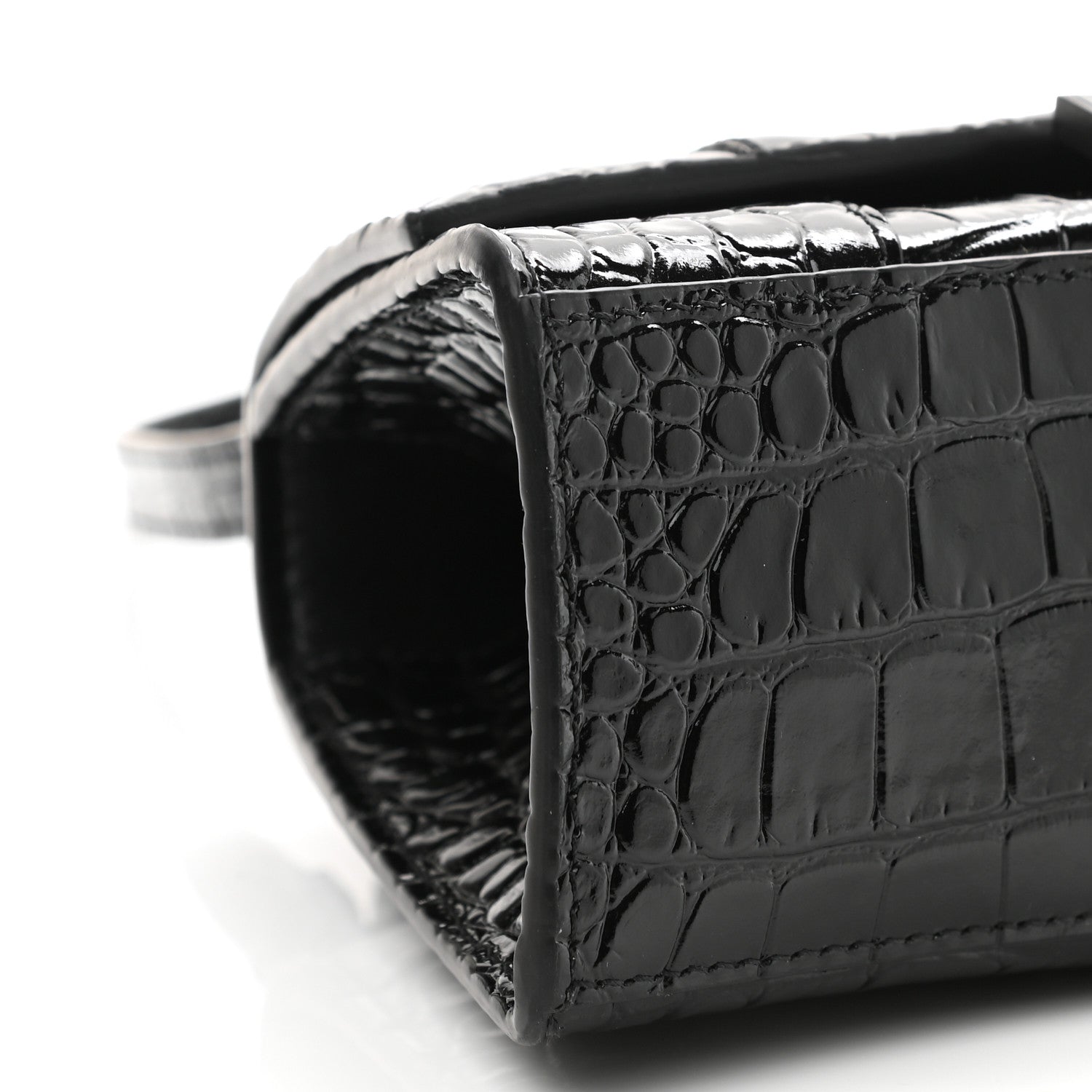 Balenciaga Shiny Calfskin Monochrome Crocodile Embossed Hourglass Top Handle Bag XS Black 9 of 11
