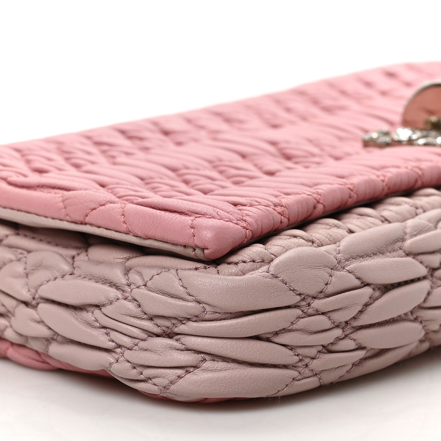 Miu Miu Nappa Matelasse Bi-Color Crystal Flap Clutch Pink Pomice 6 of 7