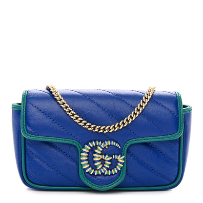 Gucci Azalea Calfskin Enamel Matelasse Diagonal Super Mini Torchon GG Marmont Shoulder Bag Imperial Blue Pavone 1 of 10