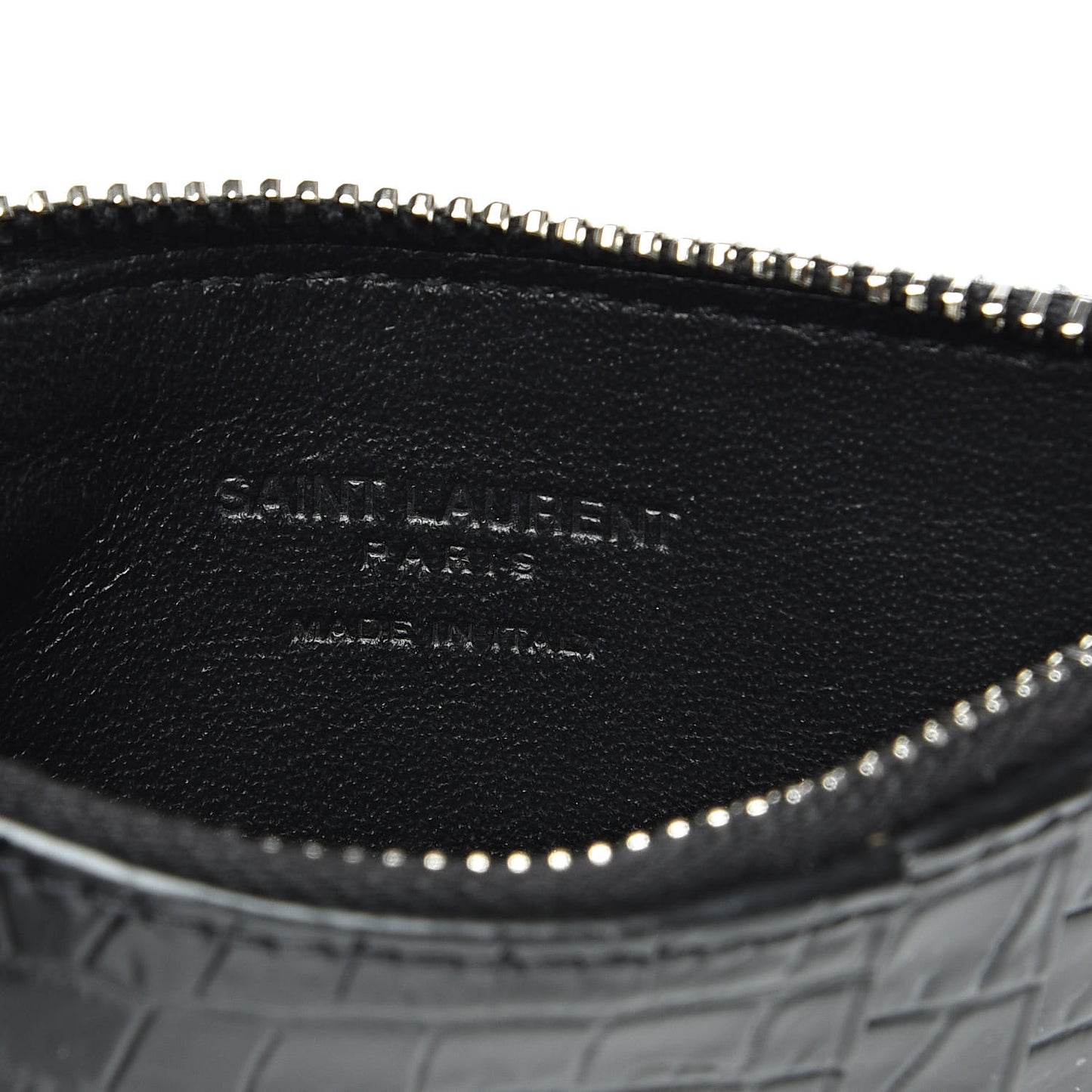Calfskin Crocodile Embossed 5 Fragments Zip Pouch Card Holder Black
