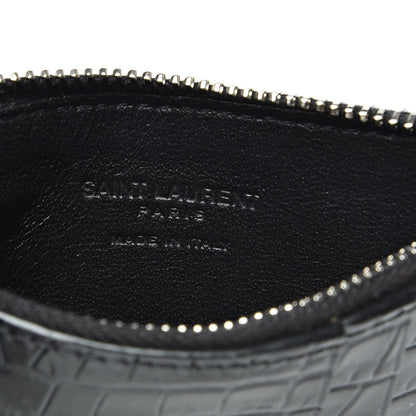 Saint Laurent Calfskin Crocodile Embossed 5 Fragments Zip Pouch Card Holder Black 6 of 7