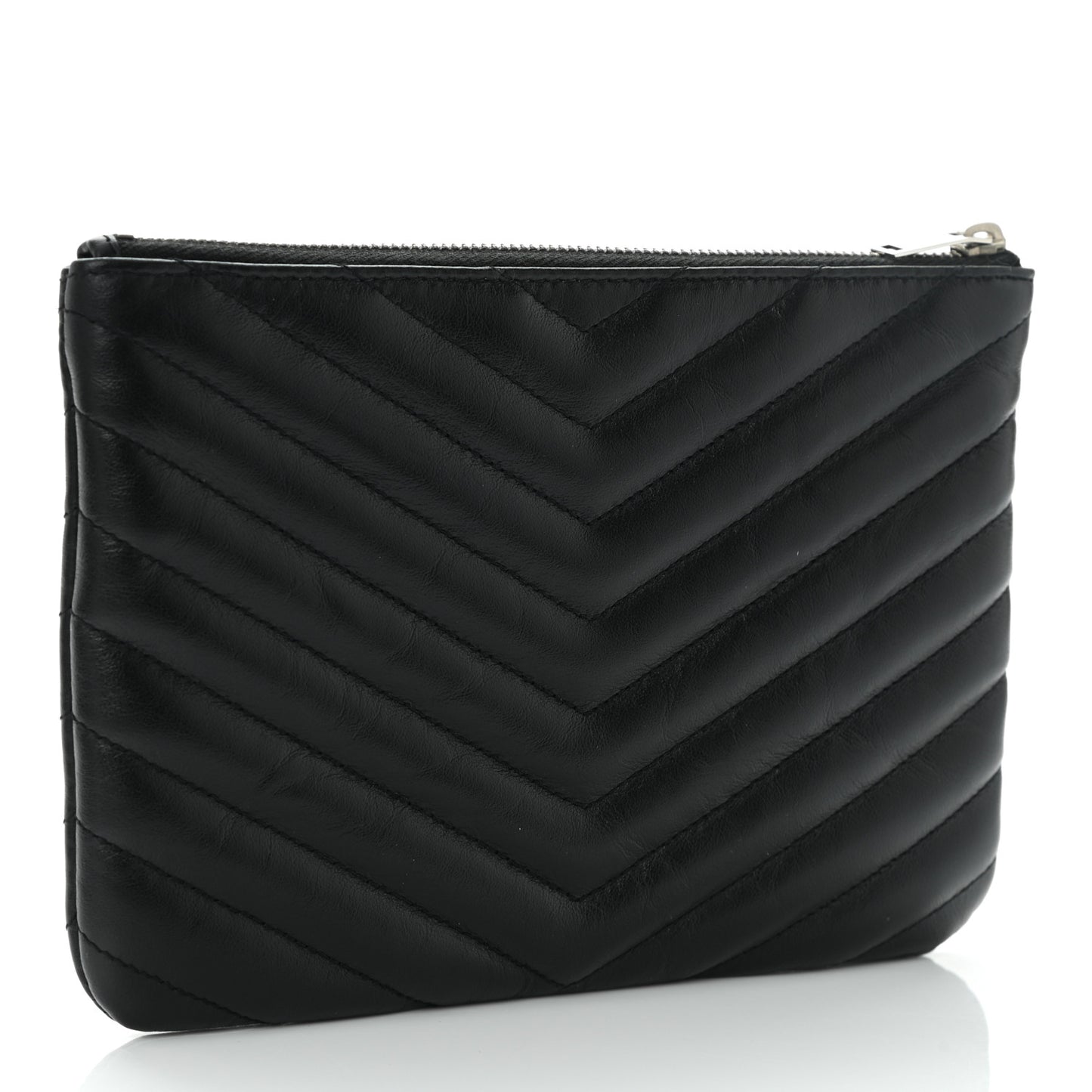 Calfskin Matelasse Chevron Monogram Pouch Black
