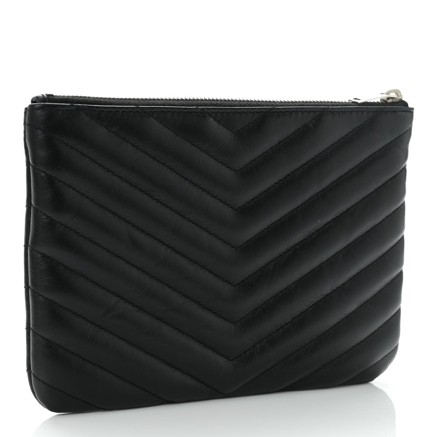 Saint Laurent Calfskin Matelasse Chevron Monogram Pouch Black 3 of 10