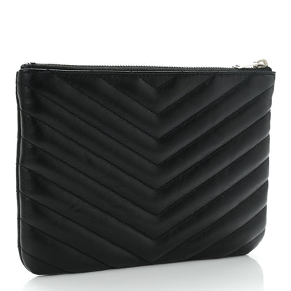 Saint Laurent Calfskin Matelasse Chevron Monogram Pouch Black 3 of 10