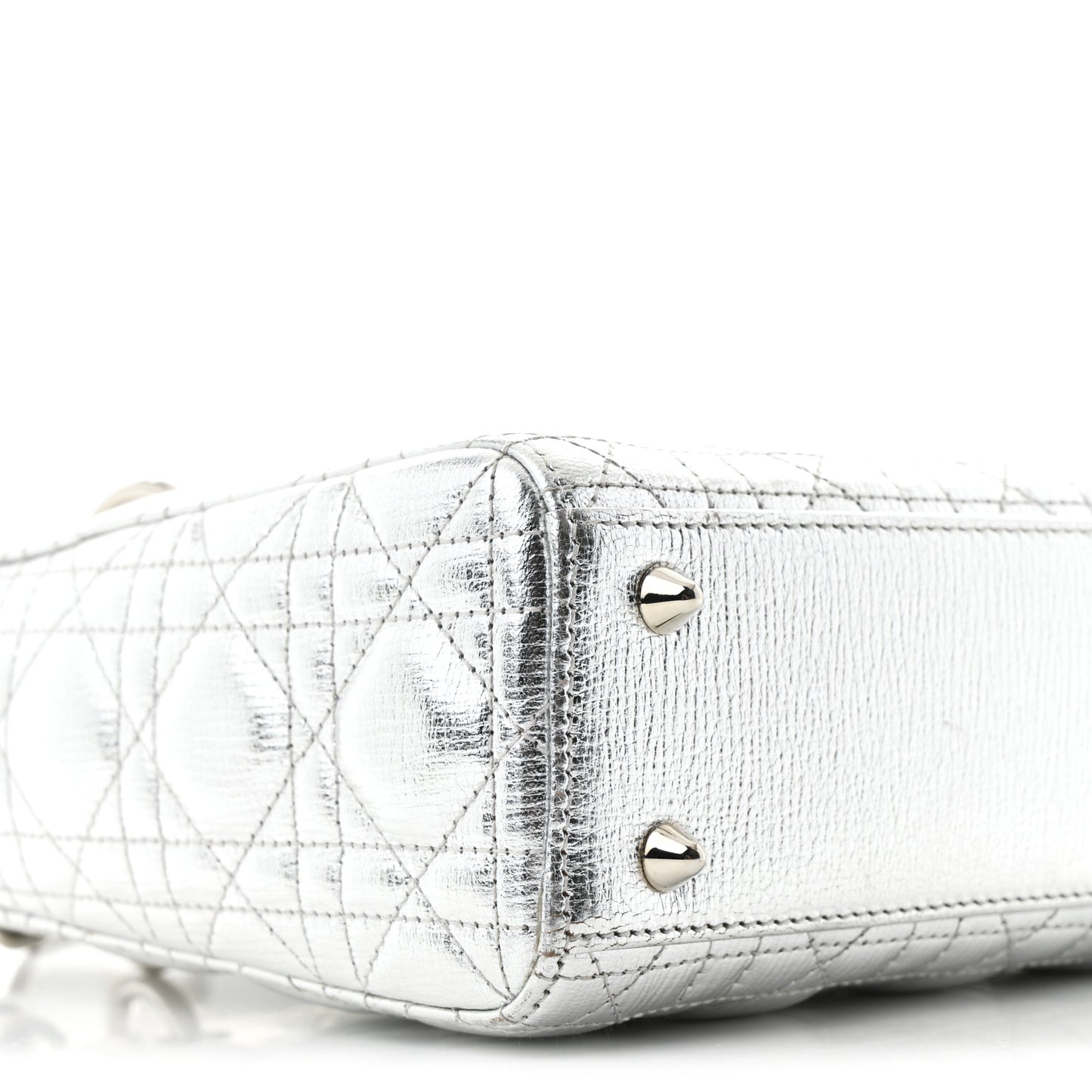 Metallic Grained Calfskin Cannage Small Lucky Badges My Lady Dior Silver