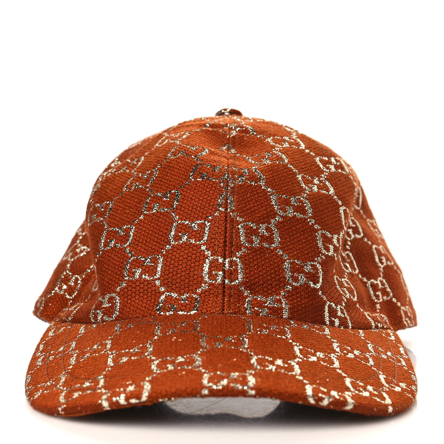 Gucci Canvas Lame GG Monogram Rush Baseball Hat S Burnt Orange Silver 2 of 9