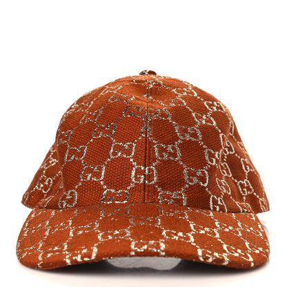 Gucci Canvas Lame GG Monogram Rush Baseball Hat S Burnt Orange Silver 2 of 9