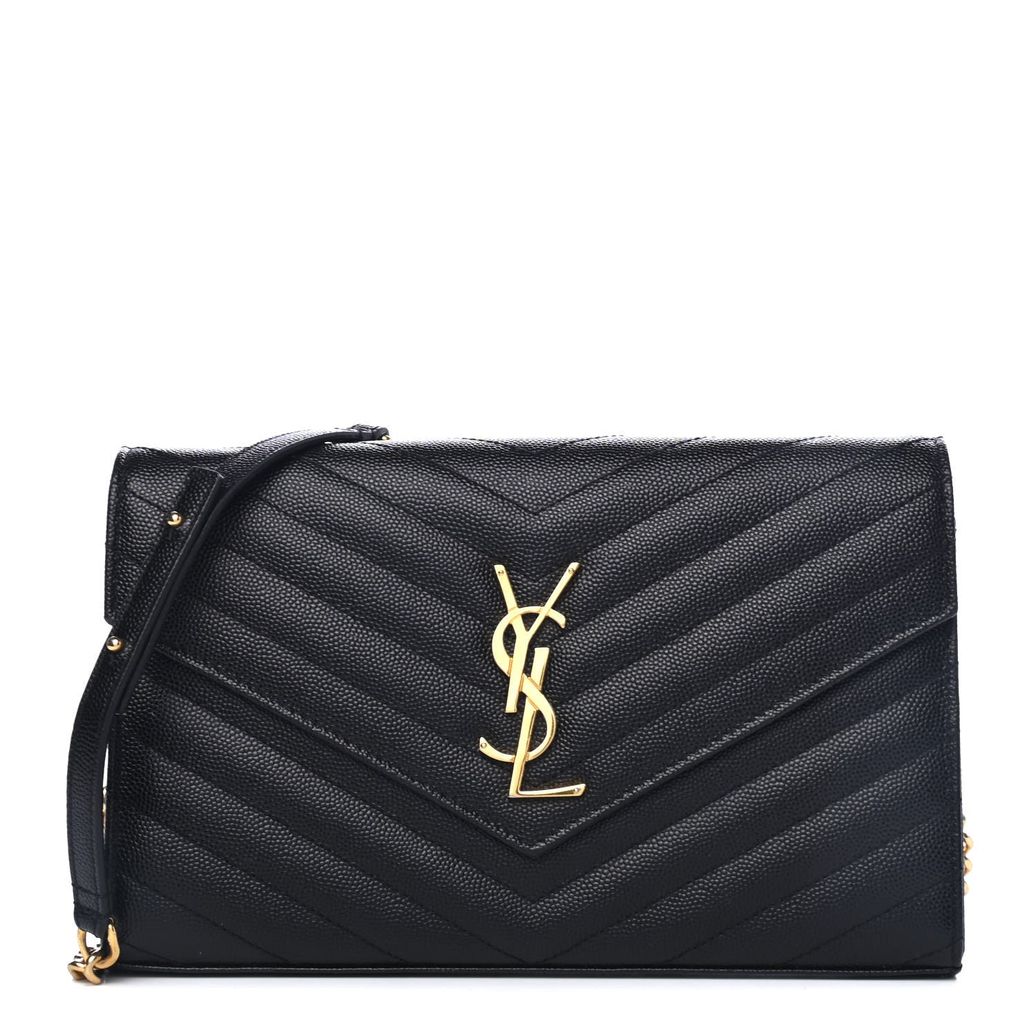 Saint Laurent Grain De Poudre Matelasse Chevron Monogram Chain Wallet Black 1 of 4
