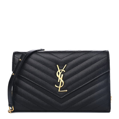 Saint Laurent Grain De Poudre Matelasse Chevron Monogram Chain Wallet Black 1 of 4