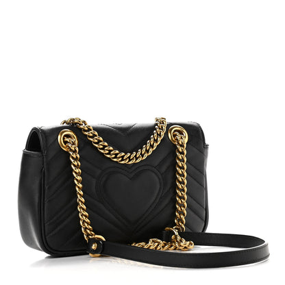 Gucci Calfskin Matelasse Mini GG Marmont Shoulder Bag Black 3 of 12