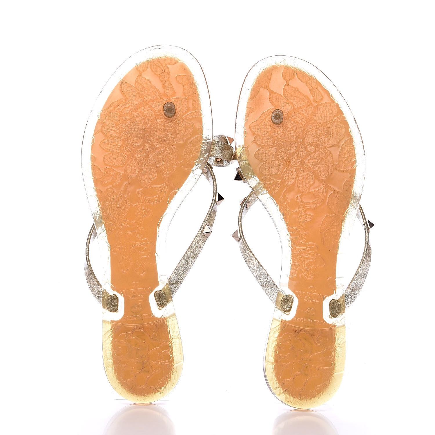 Valentino Garavani PVC Jelly Glitter Rockstud Bow Thong Sandals 40 Oro 5 of 7