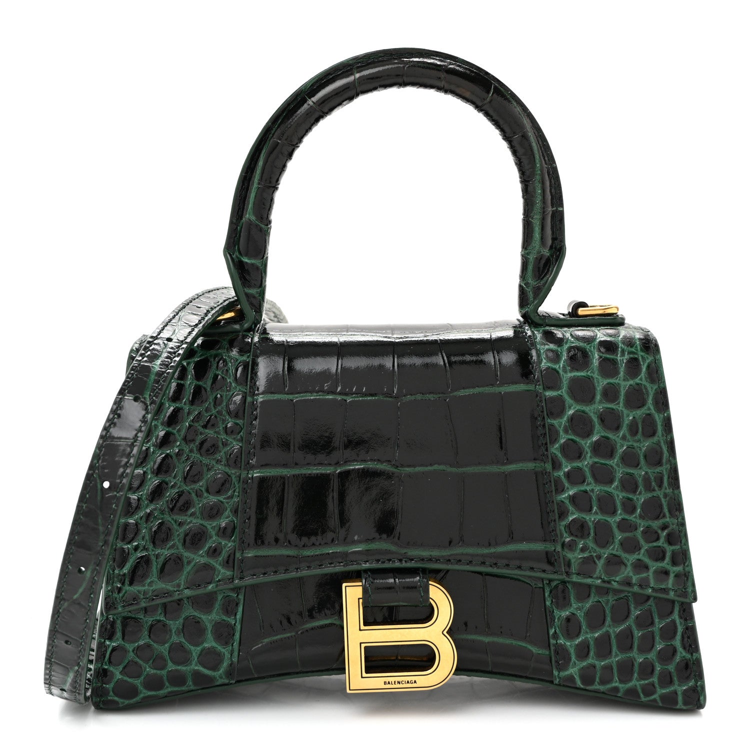【ハンコック】【レア】BALENCIAGA ロゴニット　Sサイズ Balenciaga Shiny Calfskin Crocodile Embossed Hourglass Top Handle