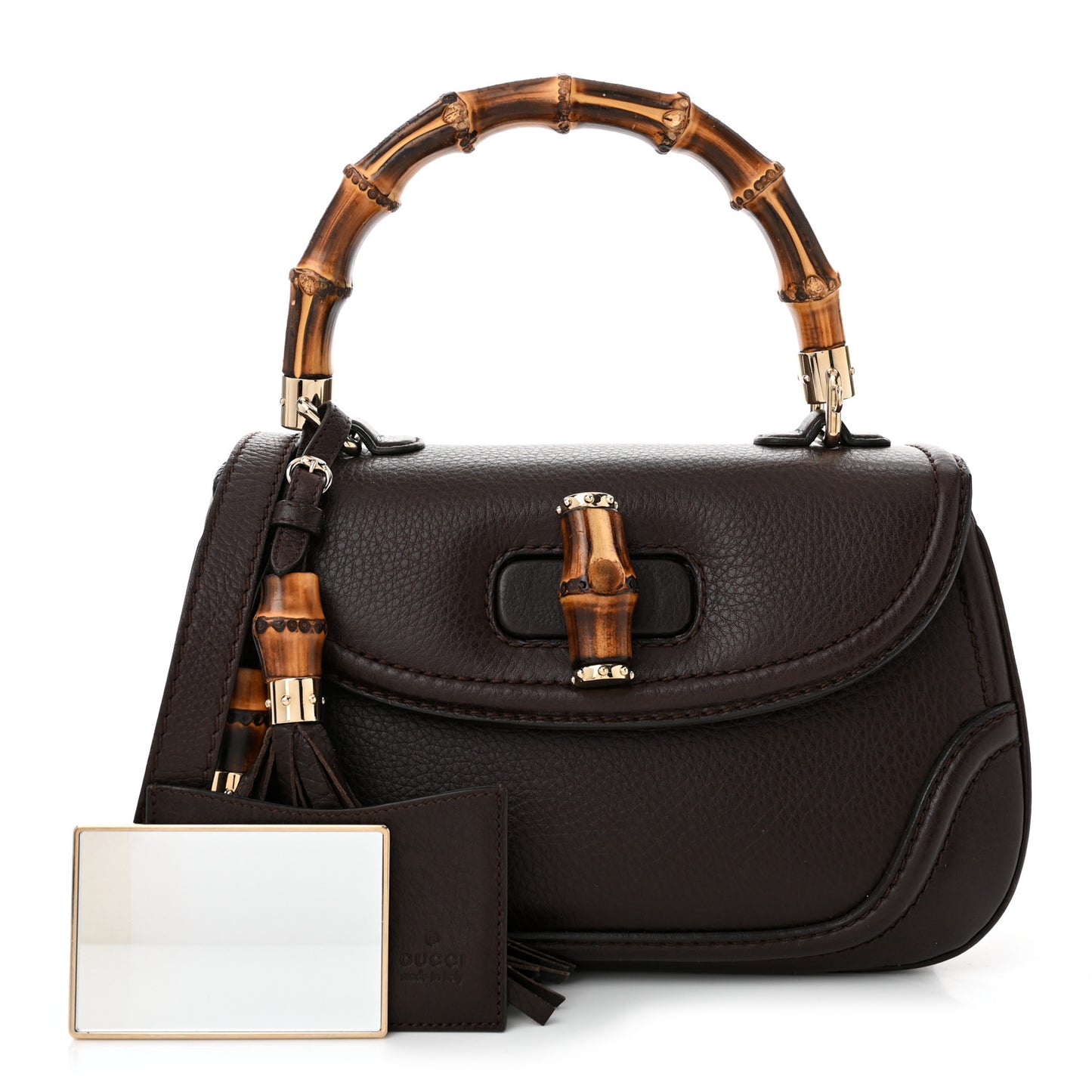 Calfskin Medium New Bamboo Top Handle Bag Brown