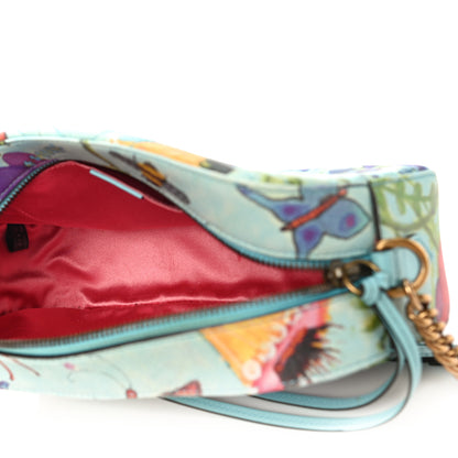 Gucci X UNSKILLED WORKER Calfskin Matelasse Flora Painted Small GG Marmont Chain Shoulder Bag Cloudy Blue Multicolor 5 of 14