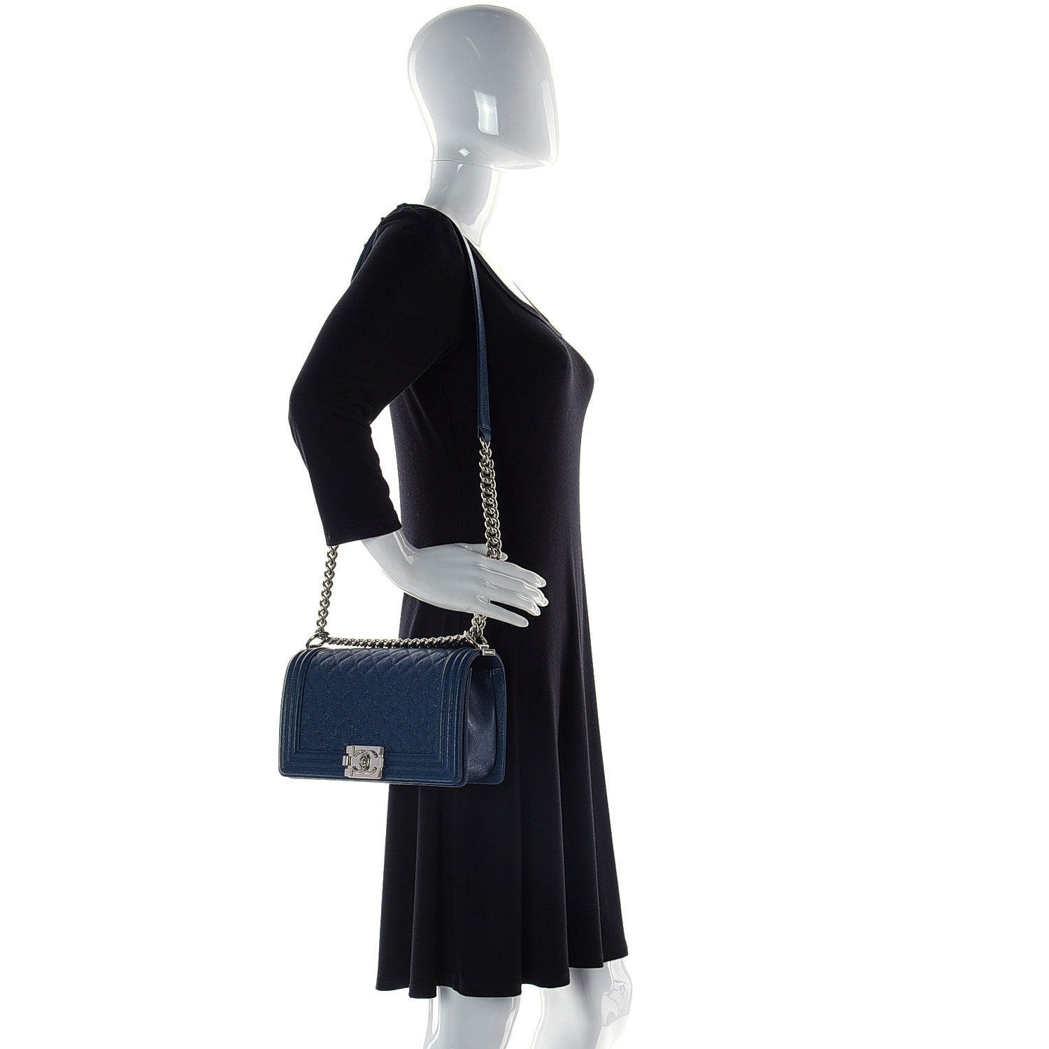 Chanel Iridescent Caviar Quilted Medium Boy Flap Blue 2 of 13