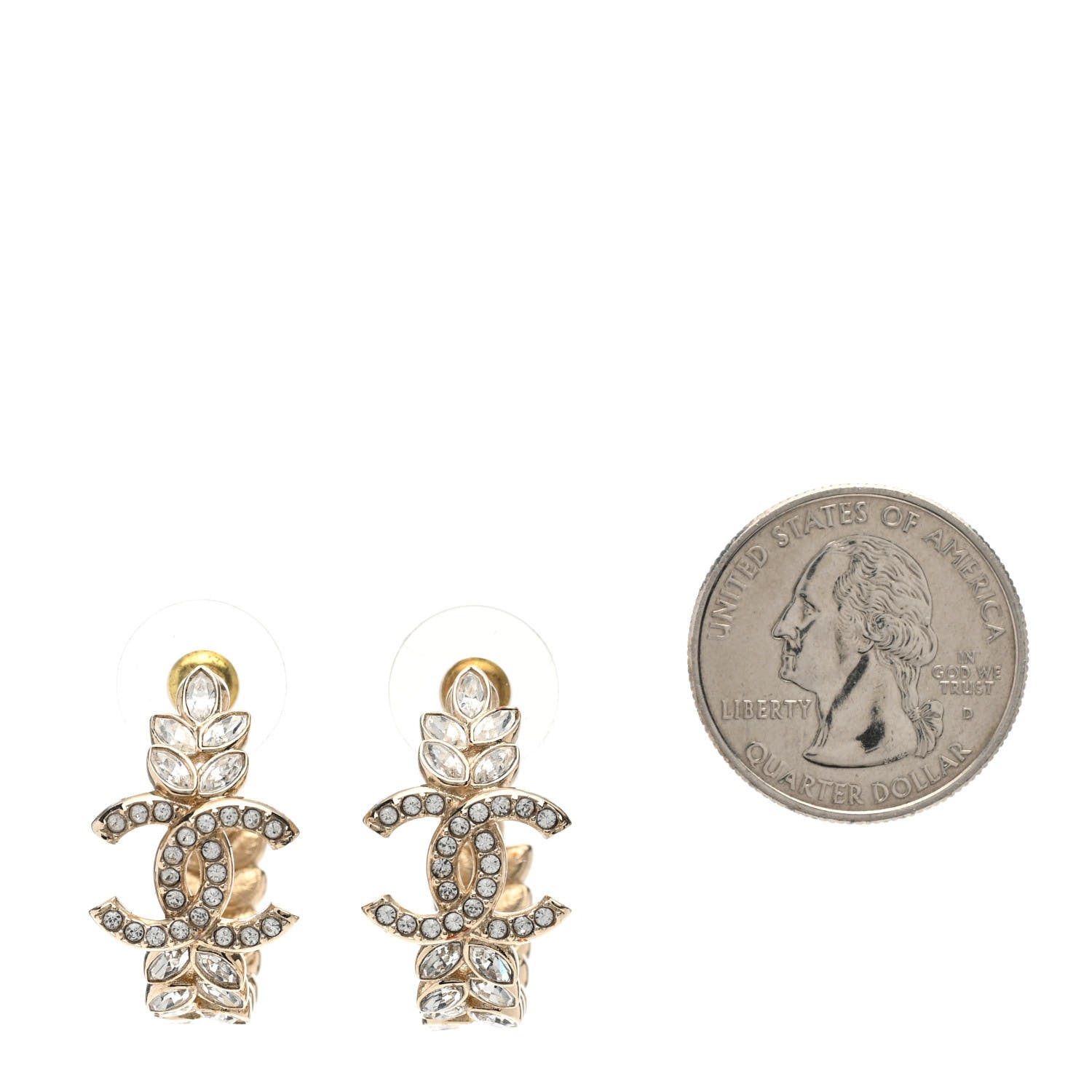 Chanel Crystal Sparkling Wheat CC Hoop Earrings Gold 2 of 5
