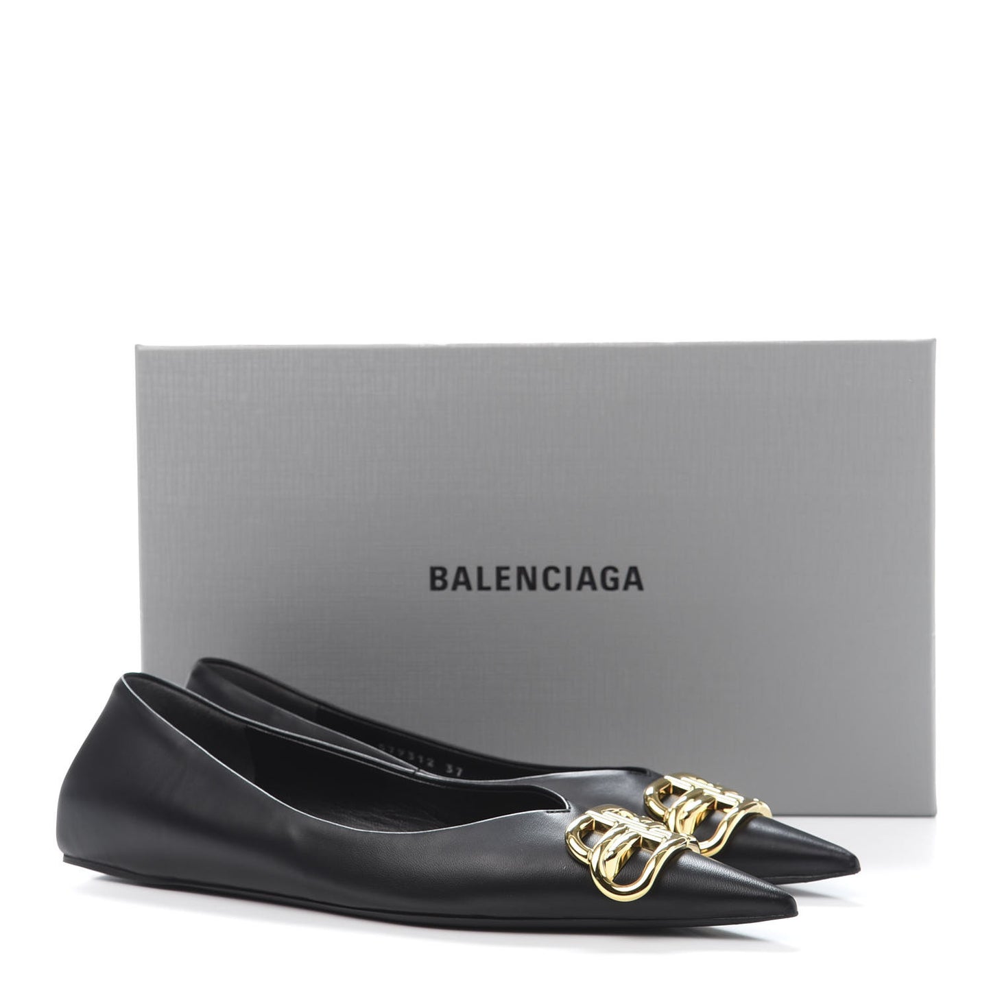 Calfskin BB Knife Pointy Toe Ballerina Flats 37 Black