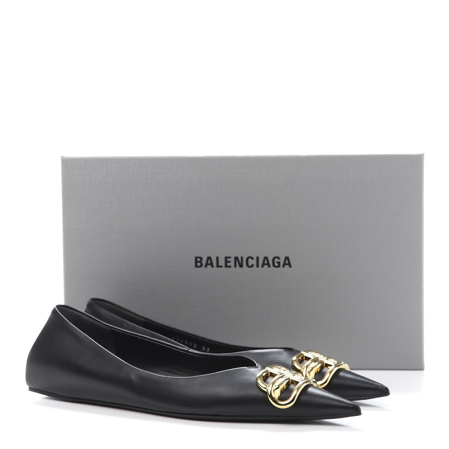 Balenciaga Calfskin BB Knife Pointy Toe Ballerina Flats 37 Black 10 of 10