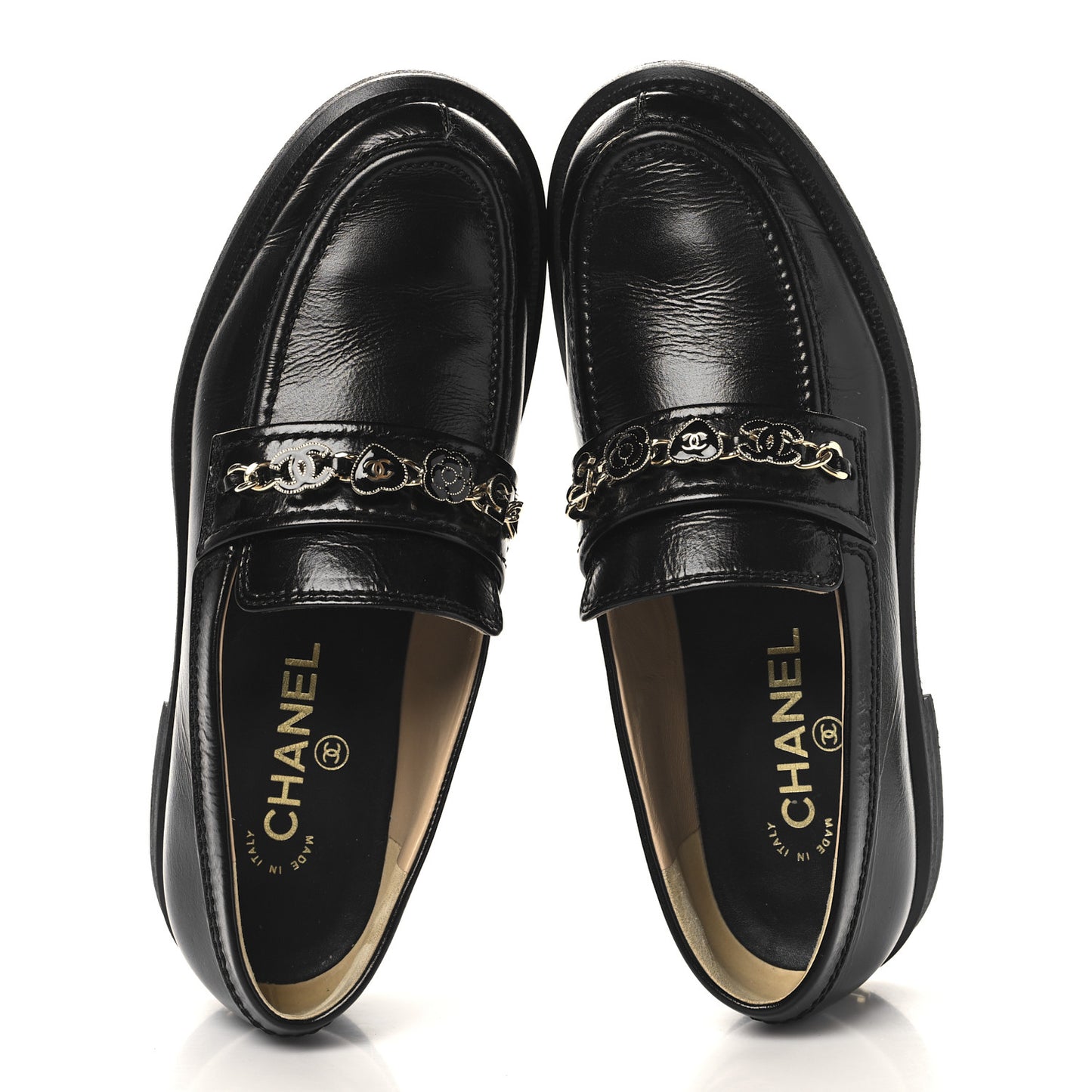Calfskin Enamel Charms Mocassin Loafers 38 Black