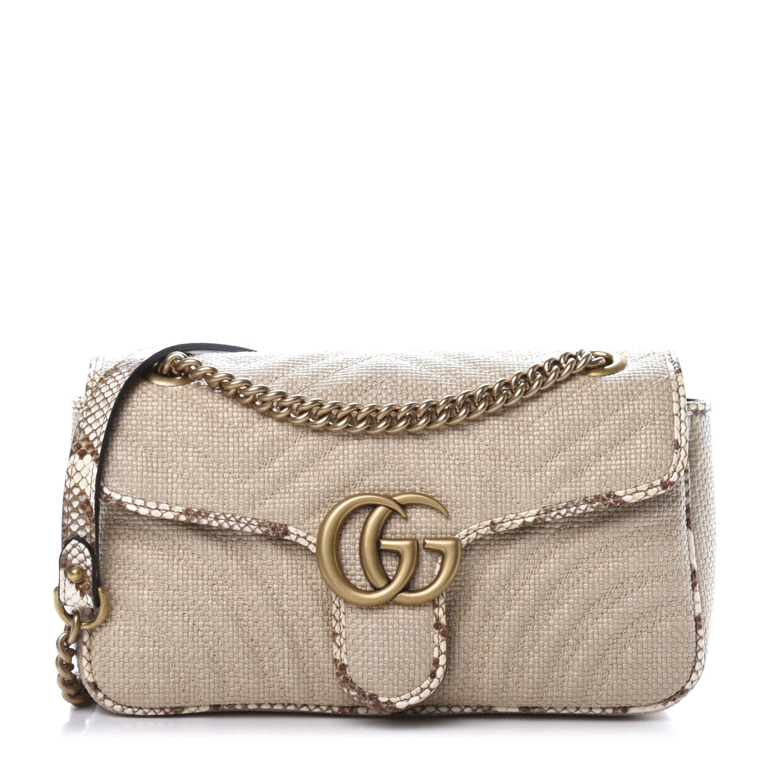 Gucci Raffia Elaphe Matelasse Small GG Marmont Shoulder Bag Natural Cream Brown 1 of 12
