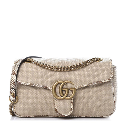 Gucci Raffia Elaphe Matelasse Small GG Marmont Shoulder Bag Natural Cream Brown 1 of 12