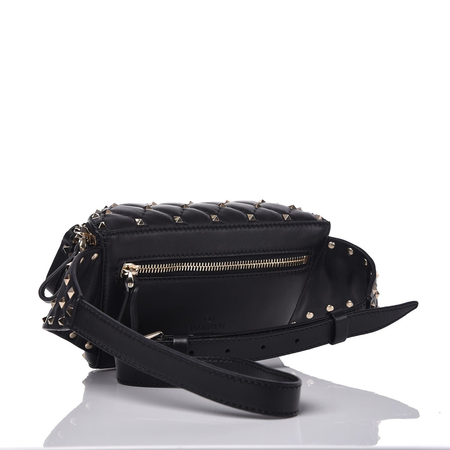 Valentino Garavani Lambskin VLTN Rockstud Spike It Belt Bag 95 Black White 3 of 6