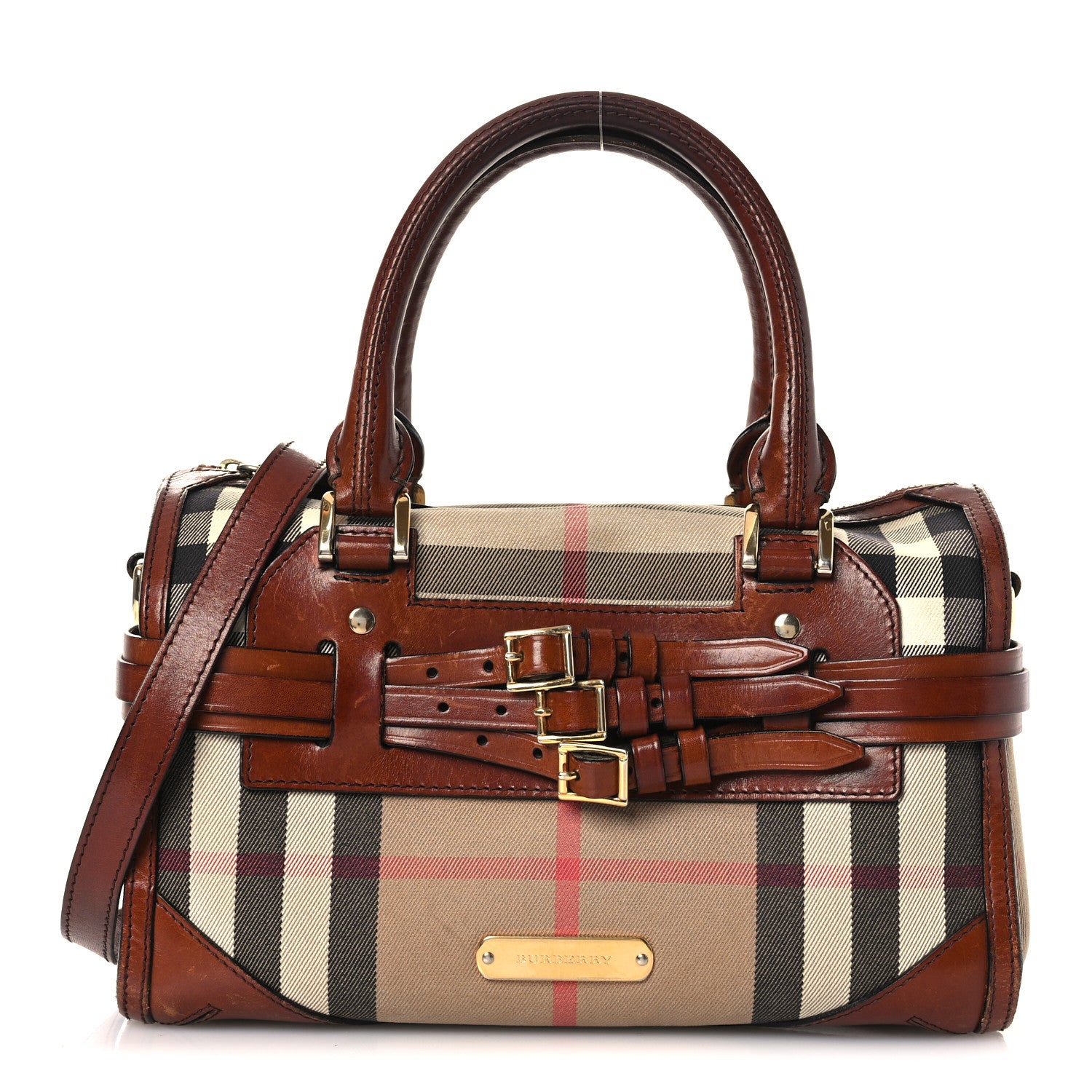 Burberry House Check Bridle Calfskin Medium Alchester Bowling Bag Dark Tan 1 of 20