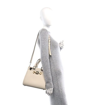 Gucci Grainy Calfskin Small Zumi Top Handle Bag Mystic White 2 of 10