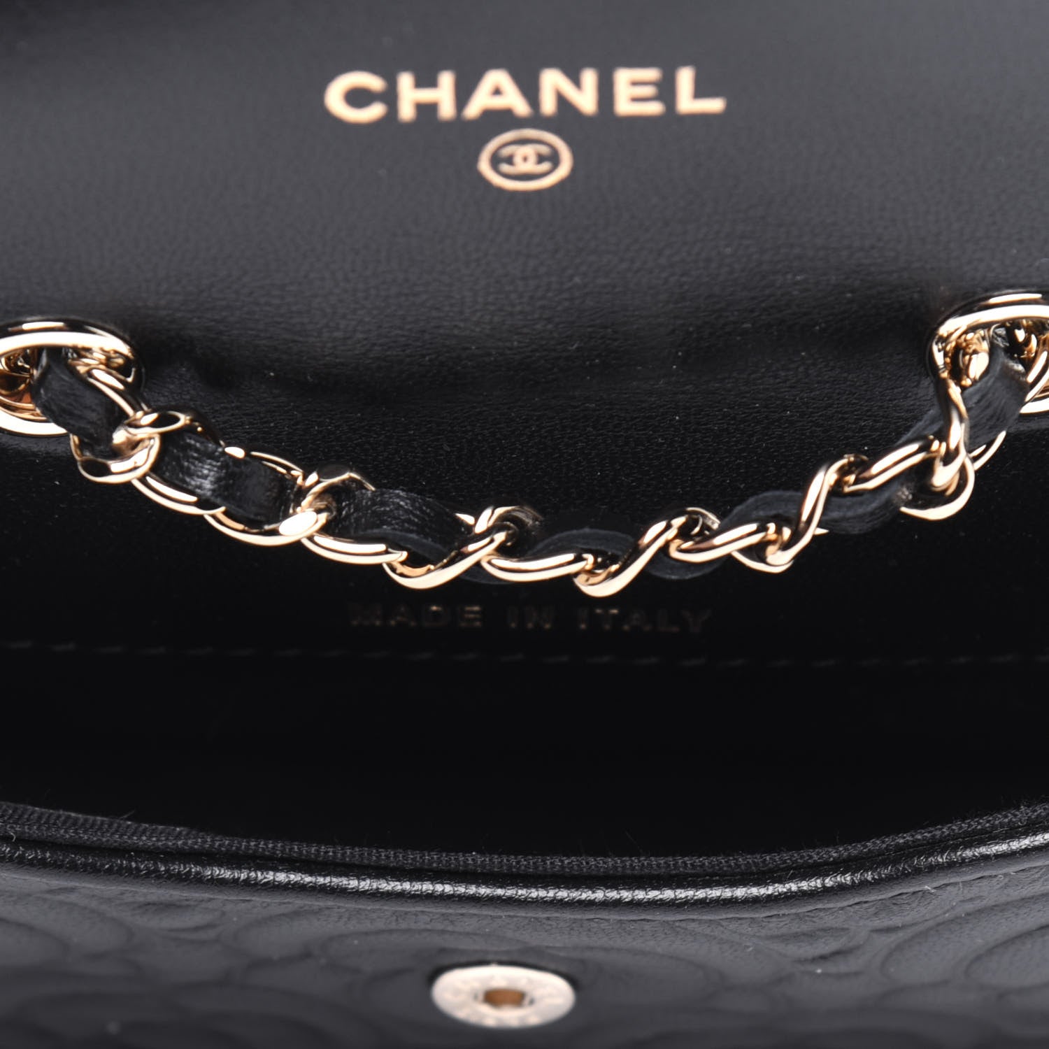 Chanel Lambskin Camellia Embossed Chain Belt Bag Black 5 of 13