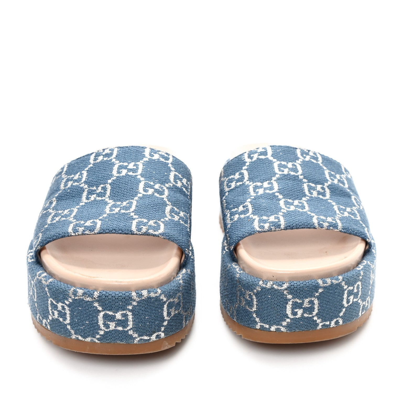 Gucci New Denim GG Monogram Angelina Platform 55mm Slide Sandals 36.5 Blue Tea 3 of 9