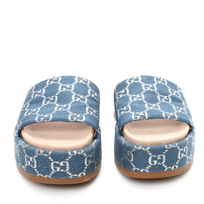 Gucci New Denim GG Monogram Angelina Platform 55mm Slide Sandals 36.5 Blue Tea 3 of 9