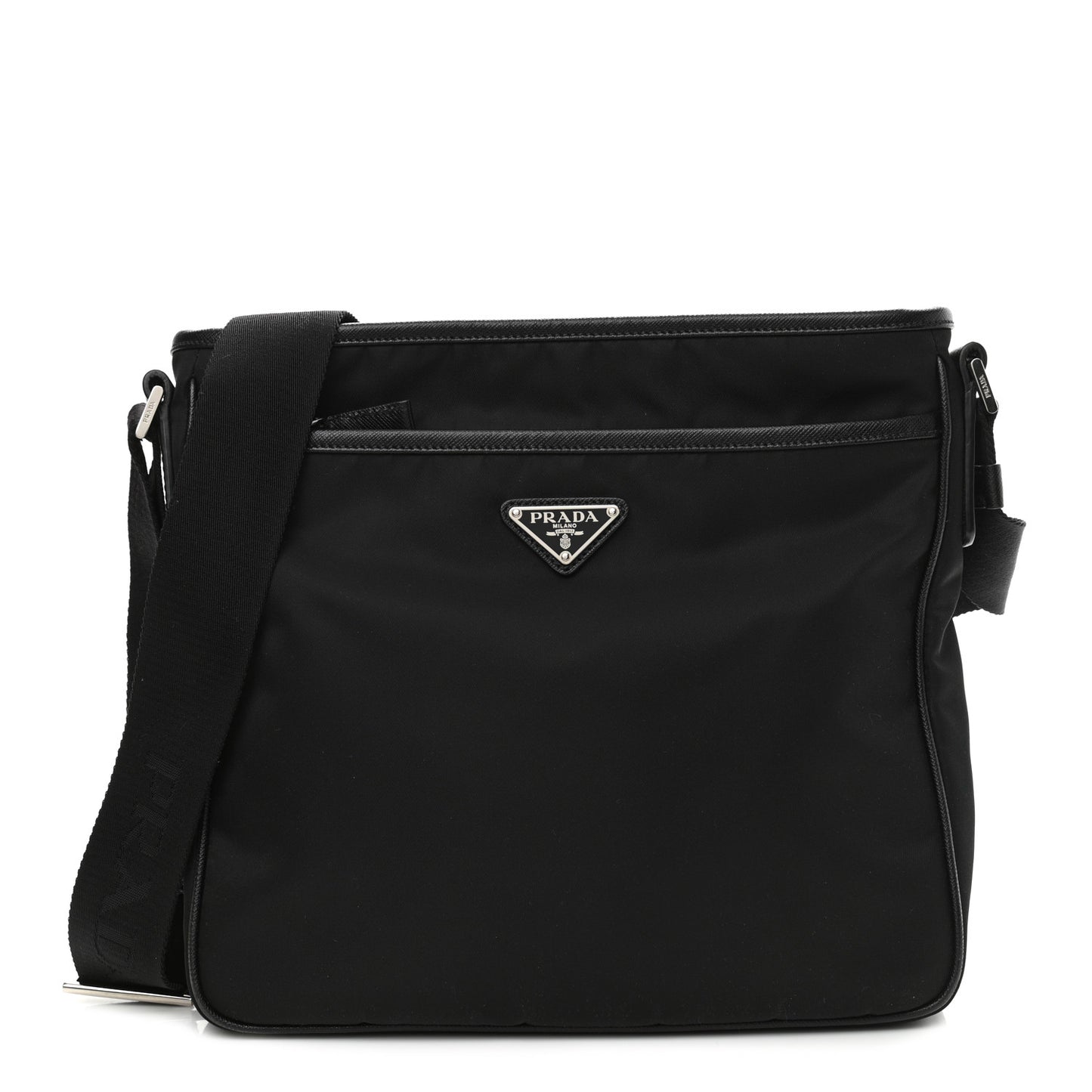 Tessuto Nylon Saffiano Flat Messenger Bag Black