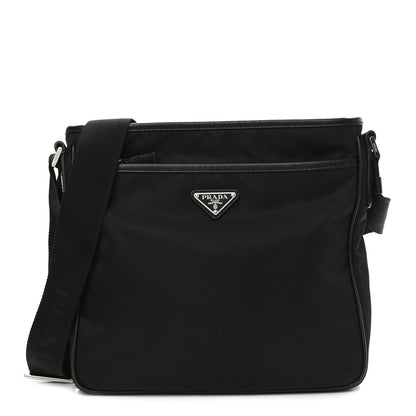 Prada Tessuto Nylon Saffiano Flat Messenger Bag Black 1 of 10