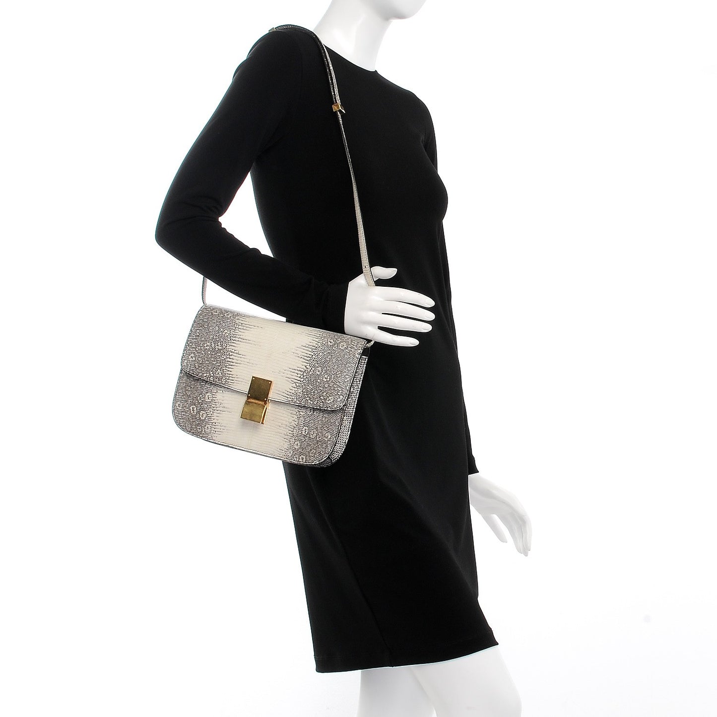 Lizard Medium Classic Box Flap Bag Natural