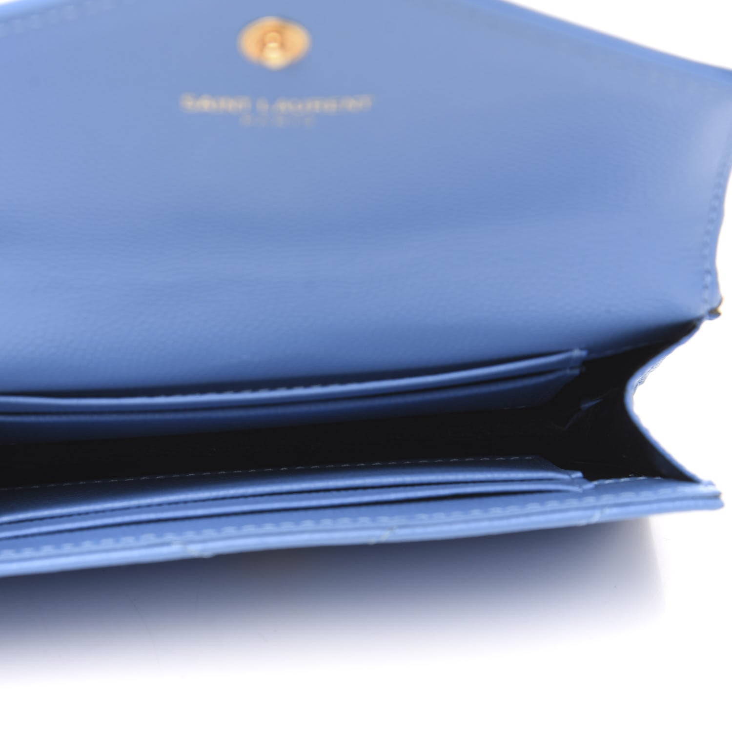 Saint Laurent Grain de Poudre Matelasse Chevron Small Monogram Wallet Blue Clair 5 of 12