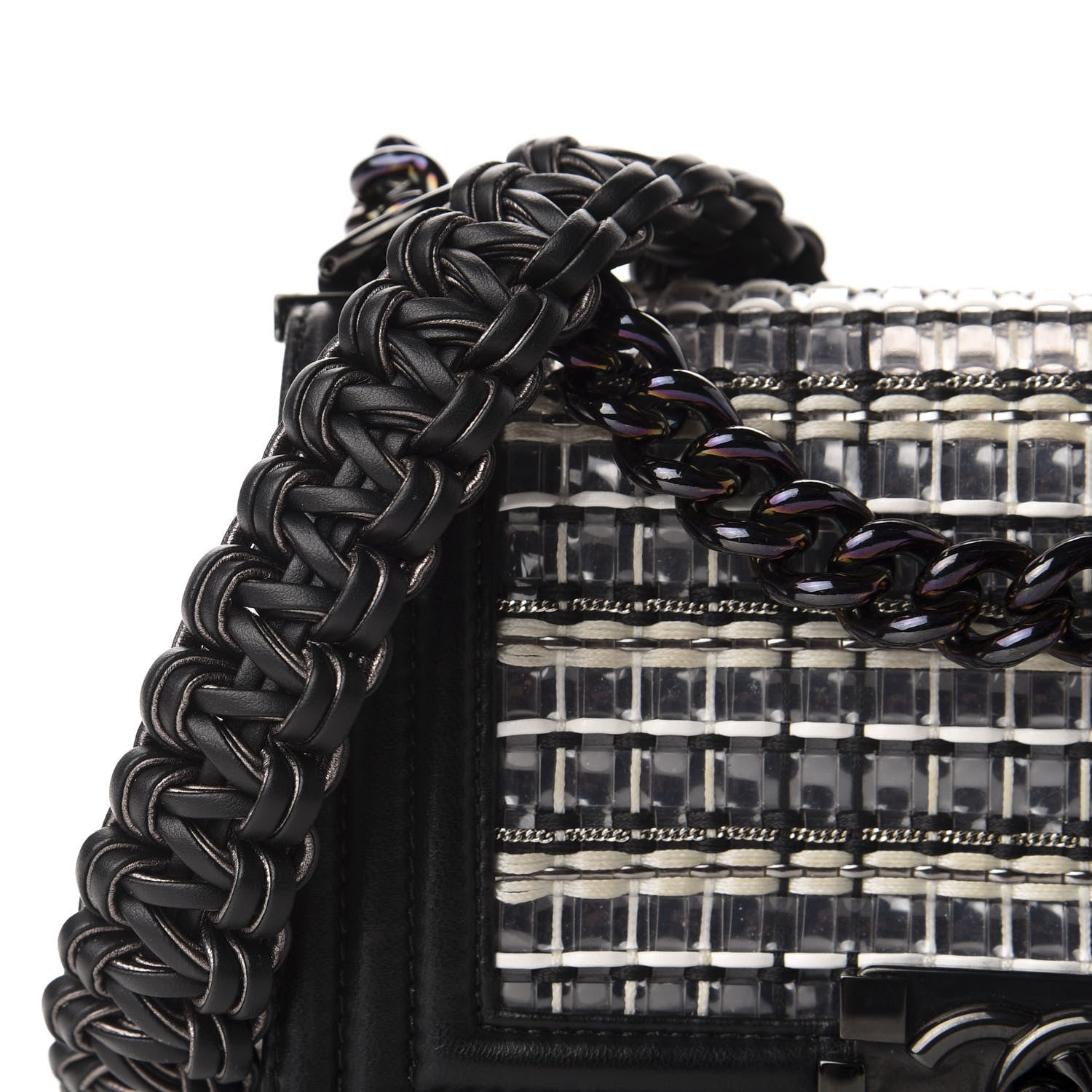 Chanel Lambskin PVC Thread Woven Small Boy Flap Black 13 of 14