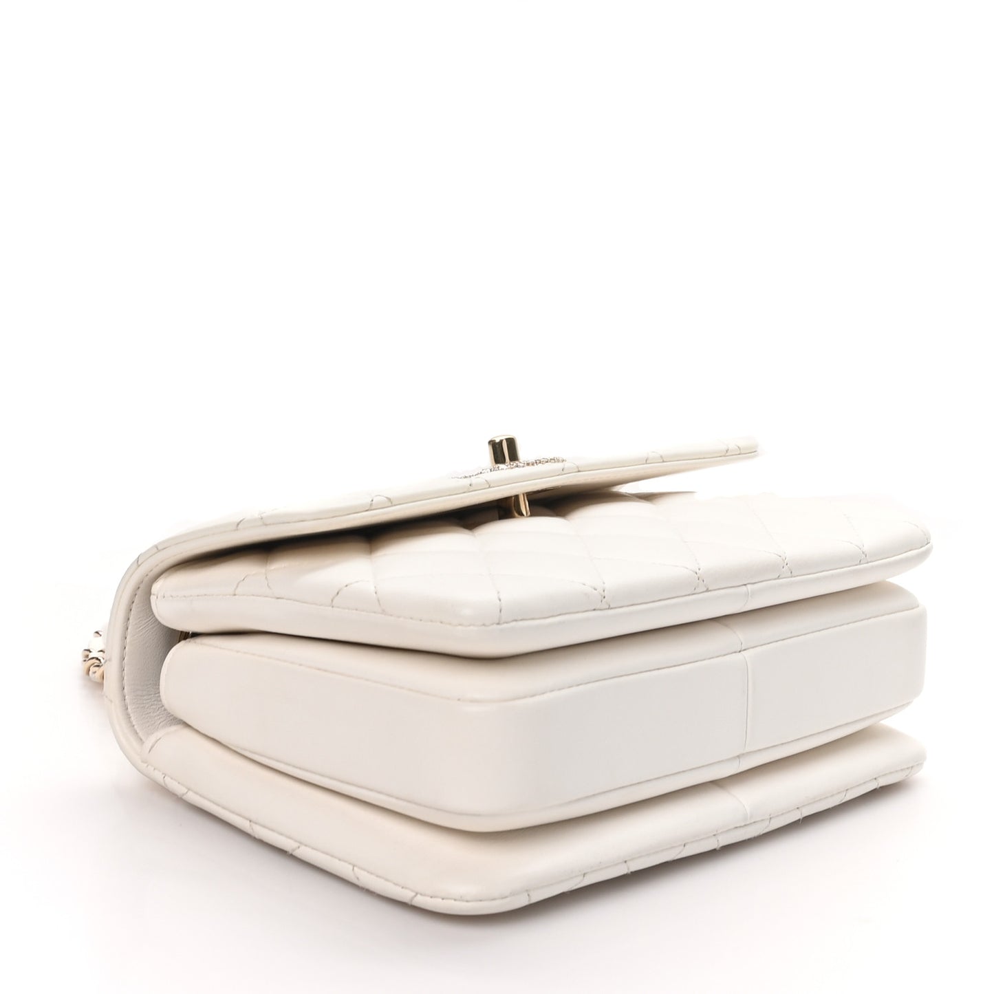 Lambskin Crystal Quilted Mini Trendy CC Dual Handle Flap Bag White
