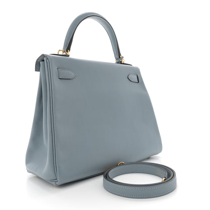 Hermes Evercolor Kelly Retourne 28 Bleu Lin 3 of 12