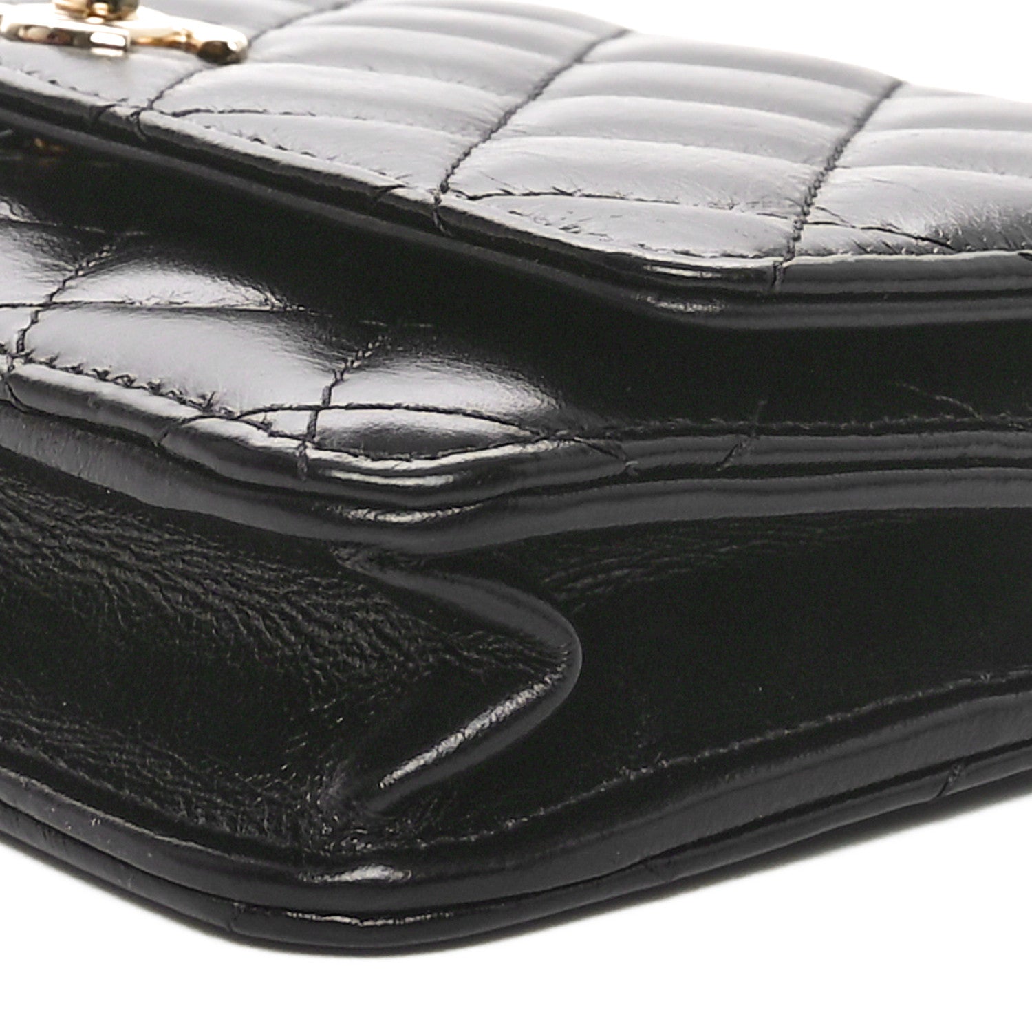Chanel Shiny Aged Calfskin Enamel Logo Quilted Wallet On Chain WOC Black 10 of 10