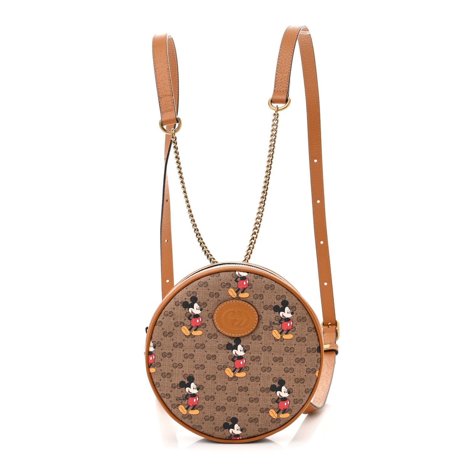 Gucci X DISNEY Mini Vintage GG Supreme Monogram Mickey Mouse Round Backpack Beige Vintage Sun Oil 1 of 11