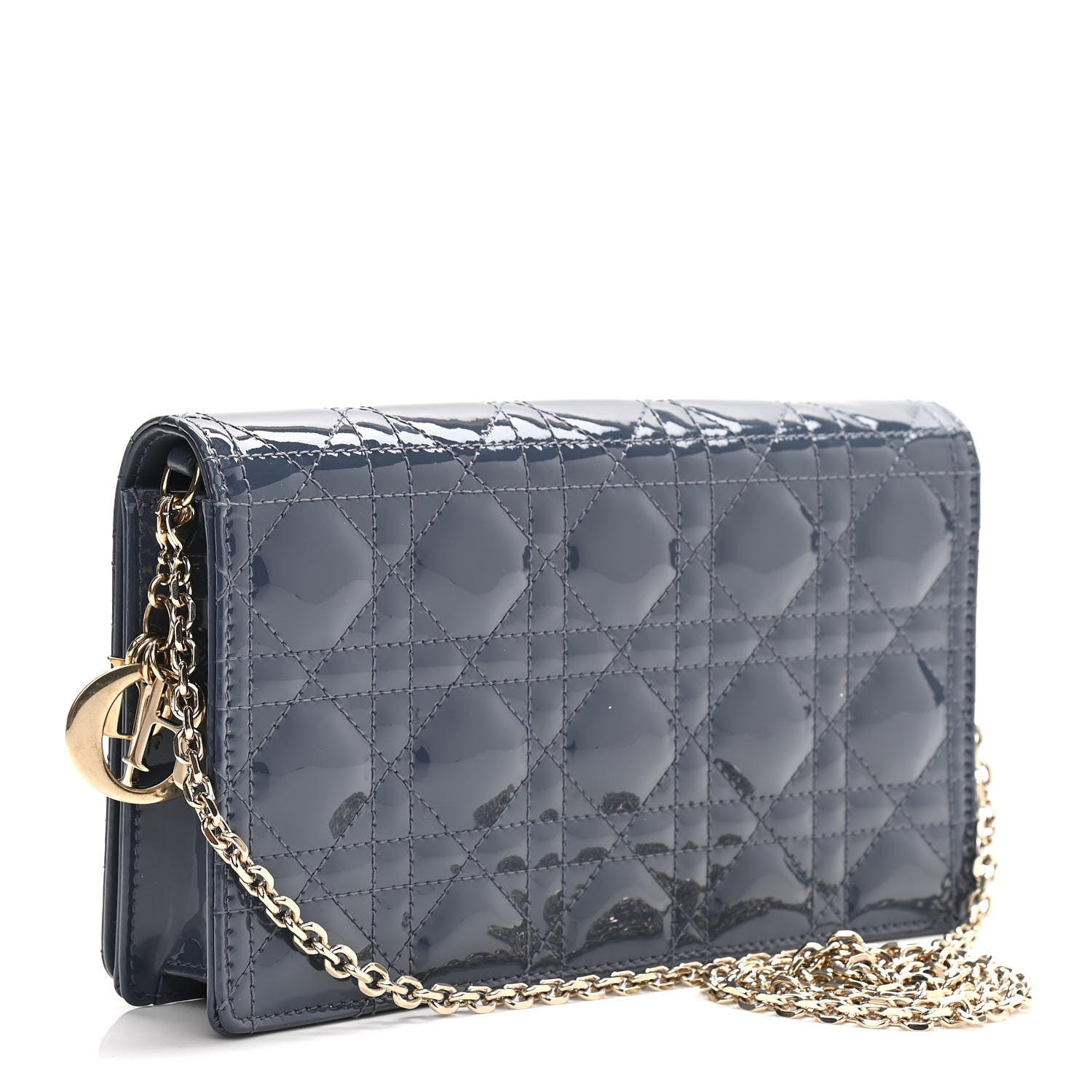 Christian Dior Patent Cannage Lady Dior Chain Wallet Denim 4 of 13