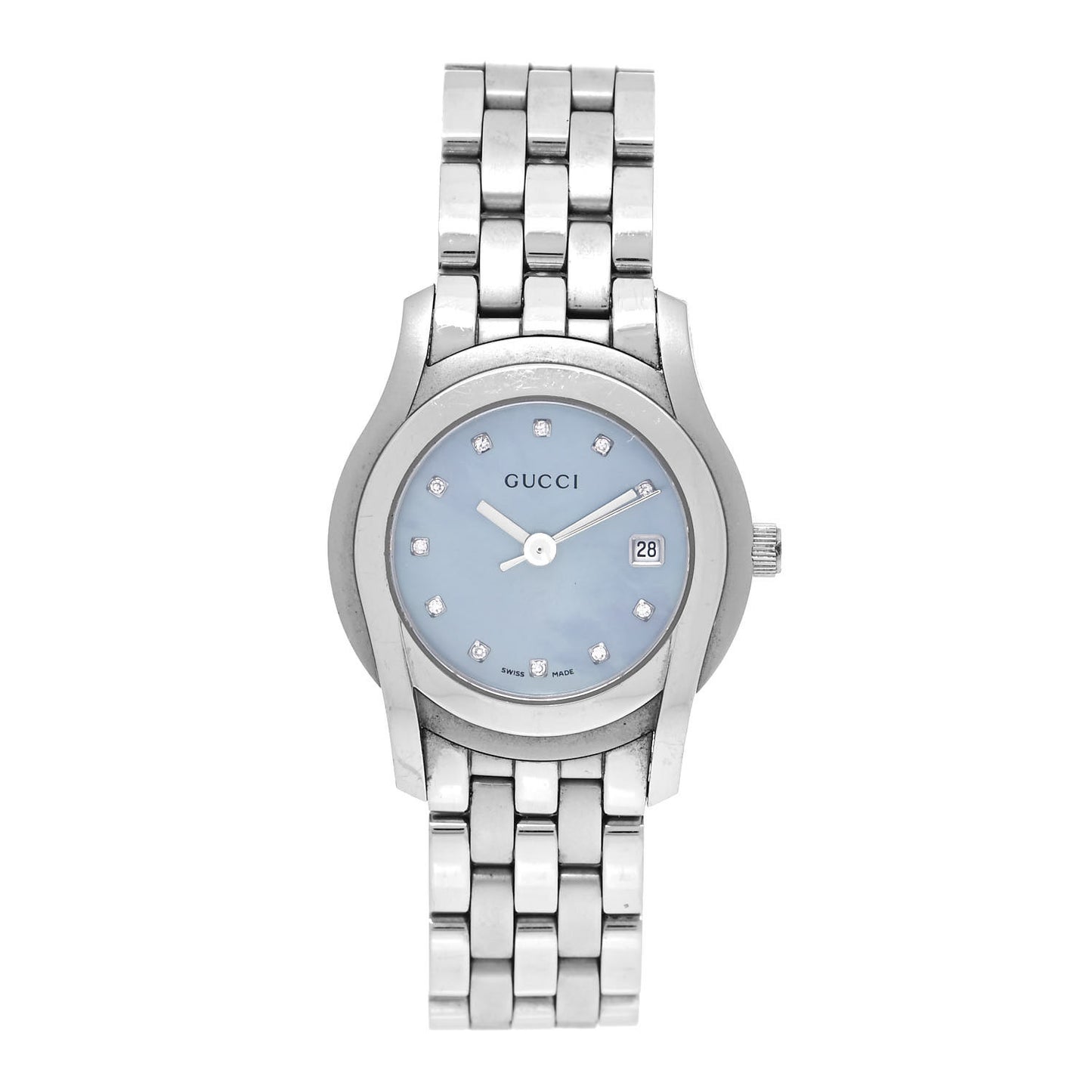 Stainless Steel Diamond Blue Mother of Pearl 27mm 5500L Quartz Watch