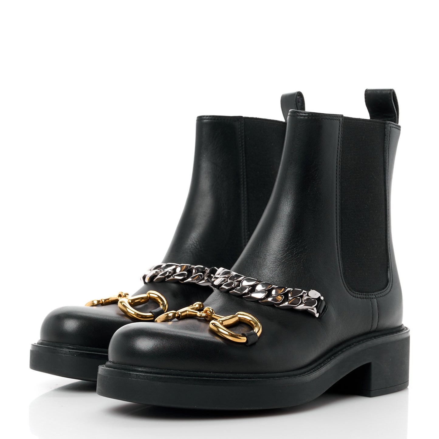 Flores Calfskin Horsebit Chain Ankle Boots 35 Black