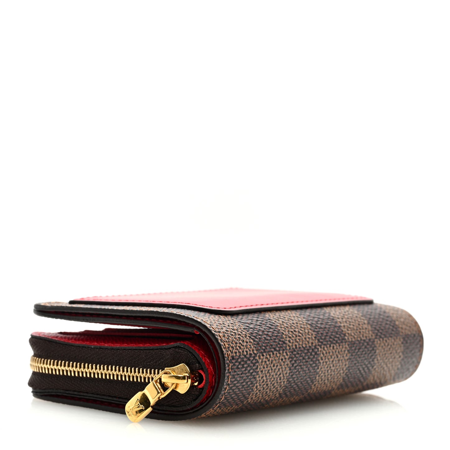 Damier Ebene Lou Zippy Compact Wallet Cerise Red