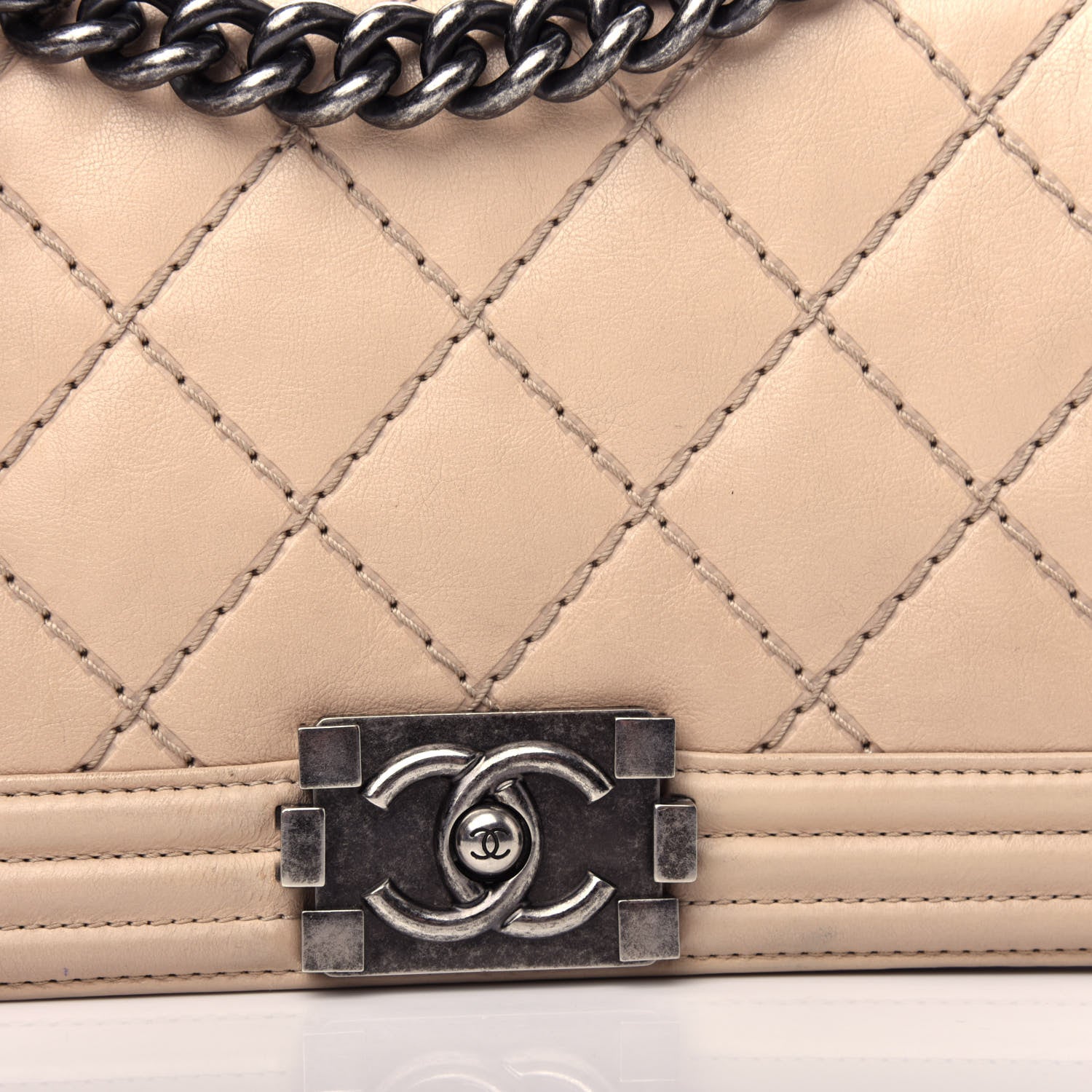 Chanel Calfskin Quilted Double Stitch Medium Boy Flap Beige 10 of 11