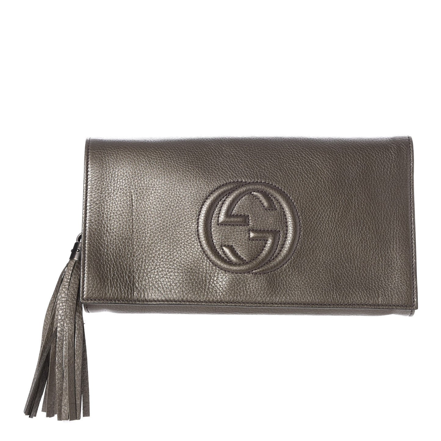 Metallic Pebbled Calfskin Medium Soho Clutch Sasso